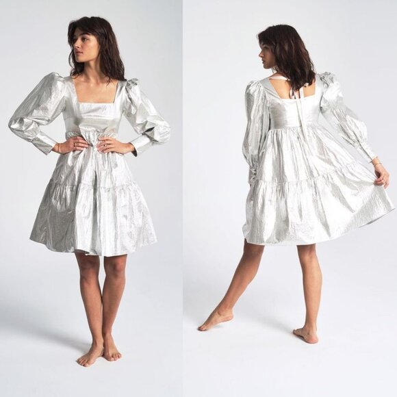 Rachel Antonoff Christa Empire Dress in Silver 2 NWT - Picture 1 of 6
